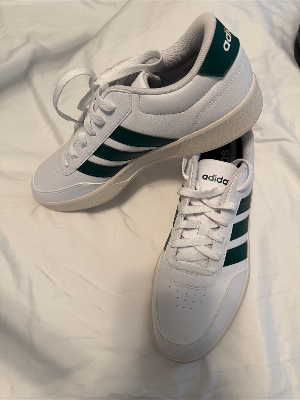 adidas White Sneakers with Green Three-Stripes